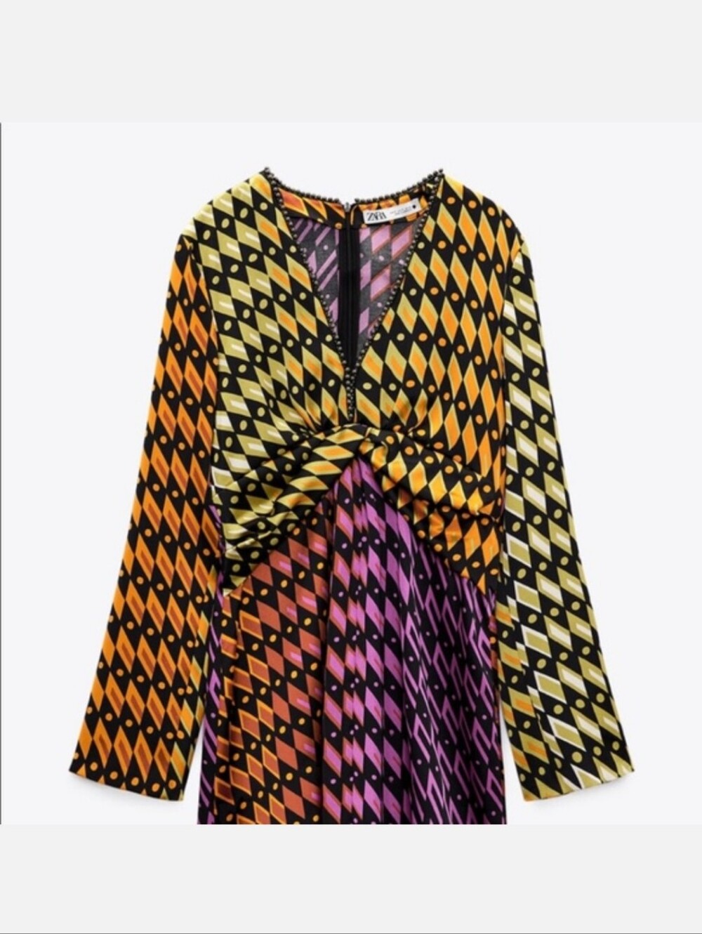 Zara Colorblock Geometric Twist-Front Long Sleeve Tunic NWOT